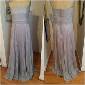 Silver Strapless Crystal Pleated Chiffon Prom 8